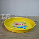 Tin  tray has two fixed handles